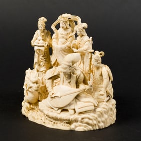 FIGURAL BONE CARVING, ARTIST SIGNED.