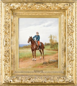 ETIENNE B. BELLECOEUR OIL, HORSE AND RIDER.
