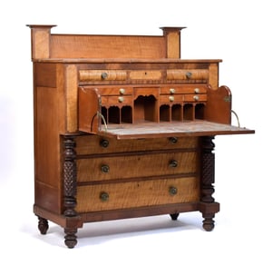 19TH C. AMERICAN TIGER MAPLE BUTLERS CHEST.
