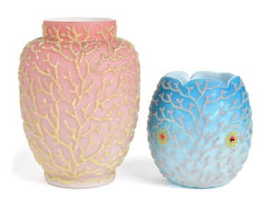 MT. WASHINGTON VASES AND AMBERINA VASES, 2 PCS.
