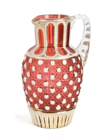 MOSER GLASS OVERLAY PITCHER.