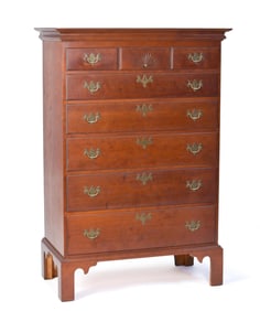 ELDRED WHEELER LABELED CHERRY TALL CHEST.