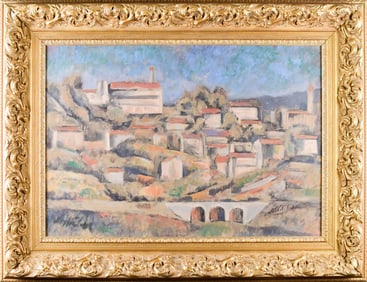 20TH C. IMPRESSIONIST OIL ON BOARD, HILLSIDE VILLAGE.