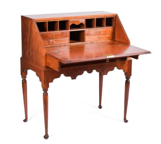 D.R. DIMES FIGURED CHERRY WRITING DESK.