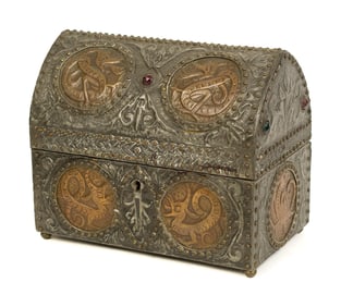 AFTER ALFRED DAGUET MIXED METAL JEWELRY CASKET.