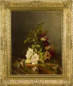 19TH C. FRENCH OIL ON CANVAS, FLORAL STILL LIFE.