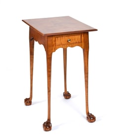 20TH C. TIGER MAPLE CLAW & BALL FOOT STAND.