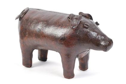 ABERCROMBIE STYLE LEATHER PIG HASSOCK.