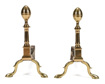 TWO PAIRS BRASS FEDERAL ANDIRONS.