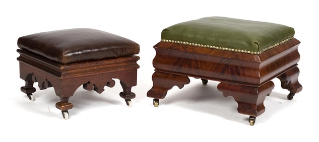 TWO 19TH EMPIRE MAHOGANY FOOT STOOLS.