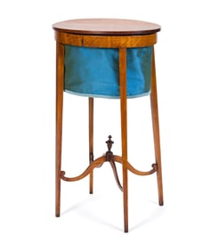 19TH C. MA FLAME CHERRY SEWING STAND.