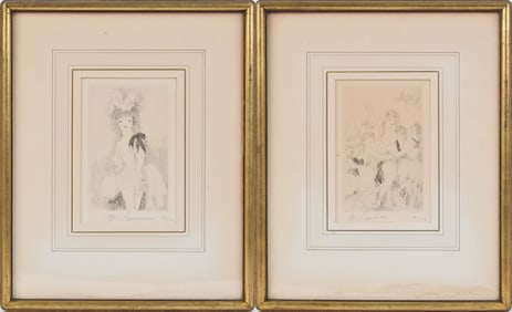 TWO VINTAGE MARIE LAURENCIN PENCIL SIGNED ETCHINGS.