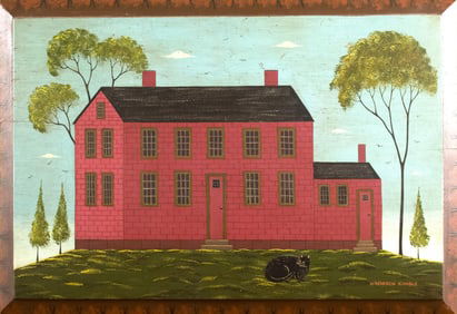 ORIGINAL WARREN KIMBLE OIL ON BARNBOARD PANEL.