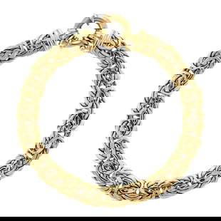 TURKISH 18K GOLD FLAT BYZANTINE BRACELET.: A Turkish 18k yellow gold (stamped), flat byzantine bracelet, 8mm wide, 8 inches long, 15.2 grams.