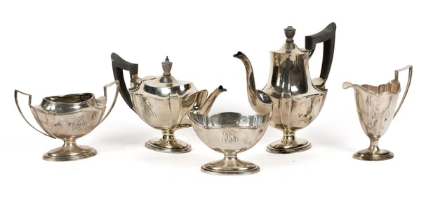 GORHAM STERLING FIVE PIECE TEA SET.
