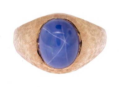 14K GOLD LINDE SYN. STAR SAPPHIRE RING.