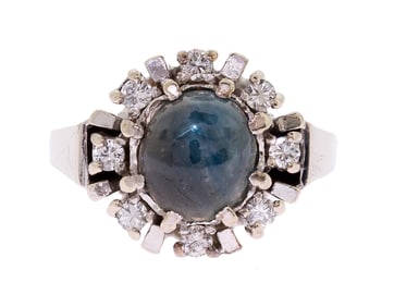 VINTAGE 14K GOLD STAR SAPPHIRE & DIAMOND RING.