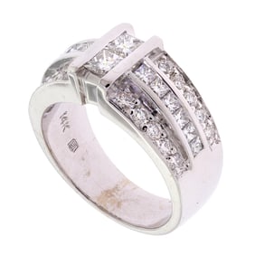 14K GOLD 1.5 CT. TW. PRINCESS & ROUND CUT WIDE BAND.