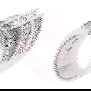 14K GOLD 1.5 CT. TW. PRINCESS & ROUND CUT WIDE BAND.: A 14k white gold (stamped) band set with approx. 1.5 ct. tw. princess and round brilliant cut, natural diamonds of G-H color and VS clarity. Ring size 6 3/4, 9.5mm wide, 10.6 grams. Tested as natural