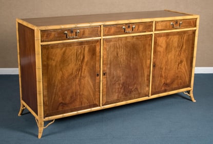 BURTON-CHING TEAK AND FAUX BAMBOO SIDEBOARD.