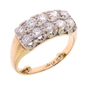 MID-CENTURY 14K GOLD DOUBLE ROW DIAMOND BAND.