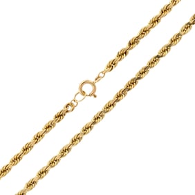14K YELLOW GOLD SOLID ROPE CHAIN NECKLACE.