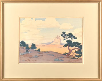 NORMA BASSETT HALL WOODBLOCK PRINT, SHIP ROCK.