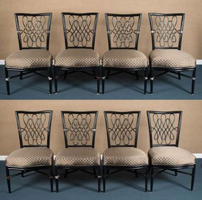 SET OF 8 BARBARA BARRY FOR MCGUIRE RATTAN CHAIRS.