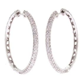 18K GOLD M. CHRISTOFF PAVE DIAMOND HOOP EARRINGS.