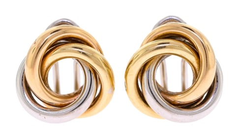 ITALIAN 18K TWO-TONE LOVE KNOT CLIP EARRINGS.