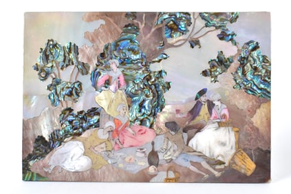 MINIATURE INLAID PLAQUE, PICNIC.