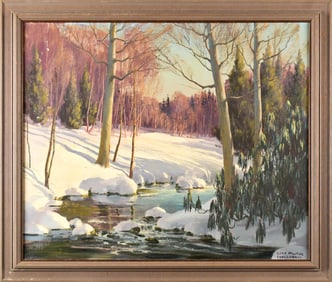 EDNA PALMER ENGELHARDT OIL, WINTER SCENE.
