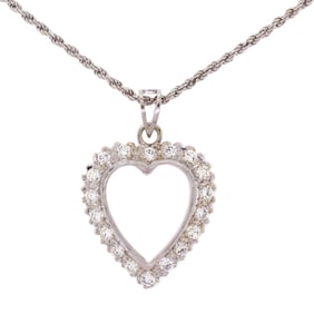 14K GOLD DIAMOND HEART PENDANT & ROPE CHAIN.