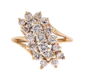 VINTAGE 14K GOLD WATERFALL DIAMOND COCKTAIL RING.