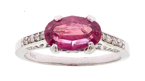 14K GOLD PINK SAPPHIRE & DIAMOND RING.