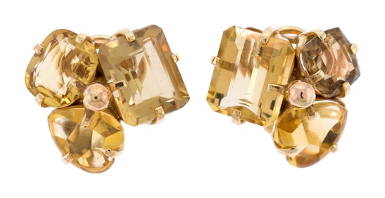 VINTAGE 14K GOLD MULTI-SHAPED CITRINE EARRINGS.