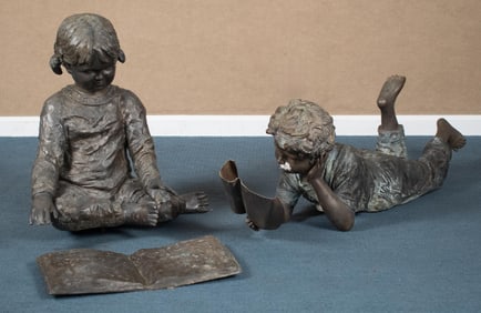 TWO LARGE BRONZE FIGURES, CHILDREN.