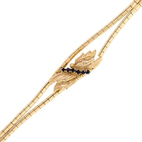 VINTAGE 18K GOLD LEAF SAPPHIRE BRACELET (BROKEN).