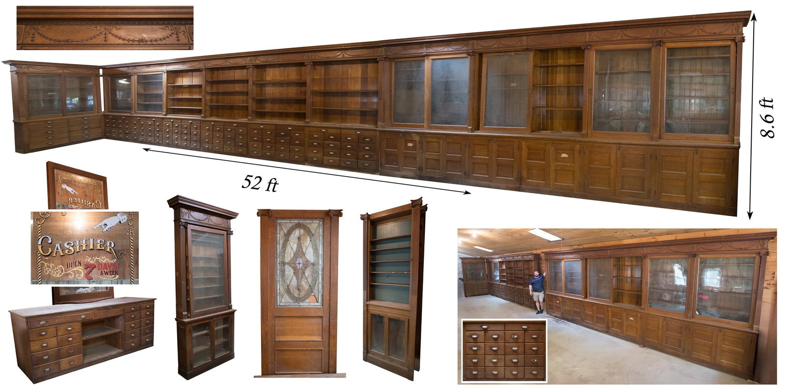 EXCEPTIONAL ANTIQUE OAK PHARMACY STORE CABINETRY. (1 of 20)