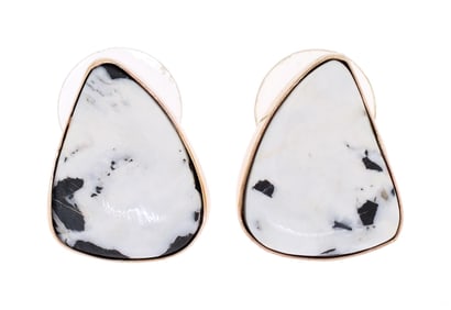 LEONARDO NEZ 14K GOLD BUFFALO TURQUOISE EARRINGS.