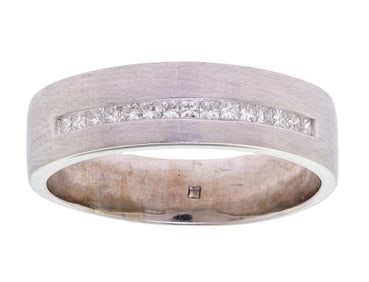 GENTS 14K GOLD CHANNEL SET PRINCESS CUT DIAMOND BAND.