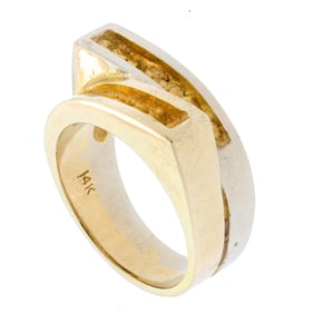 14K TWO-TONE GOLD INLAY NUGGET RING.