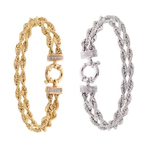 TWO MATCHING 14K YELLOW & WHITE GOLD BRACELETS.
