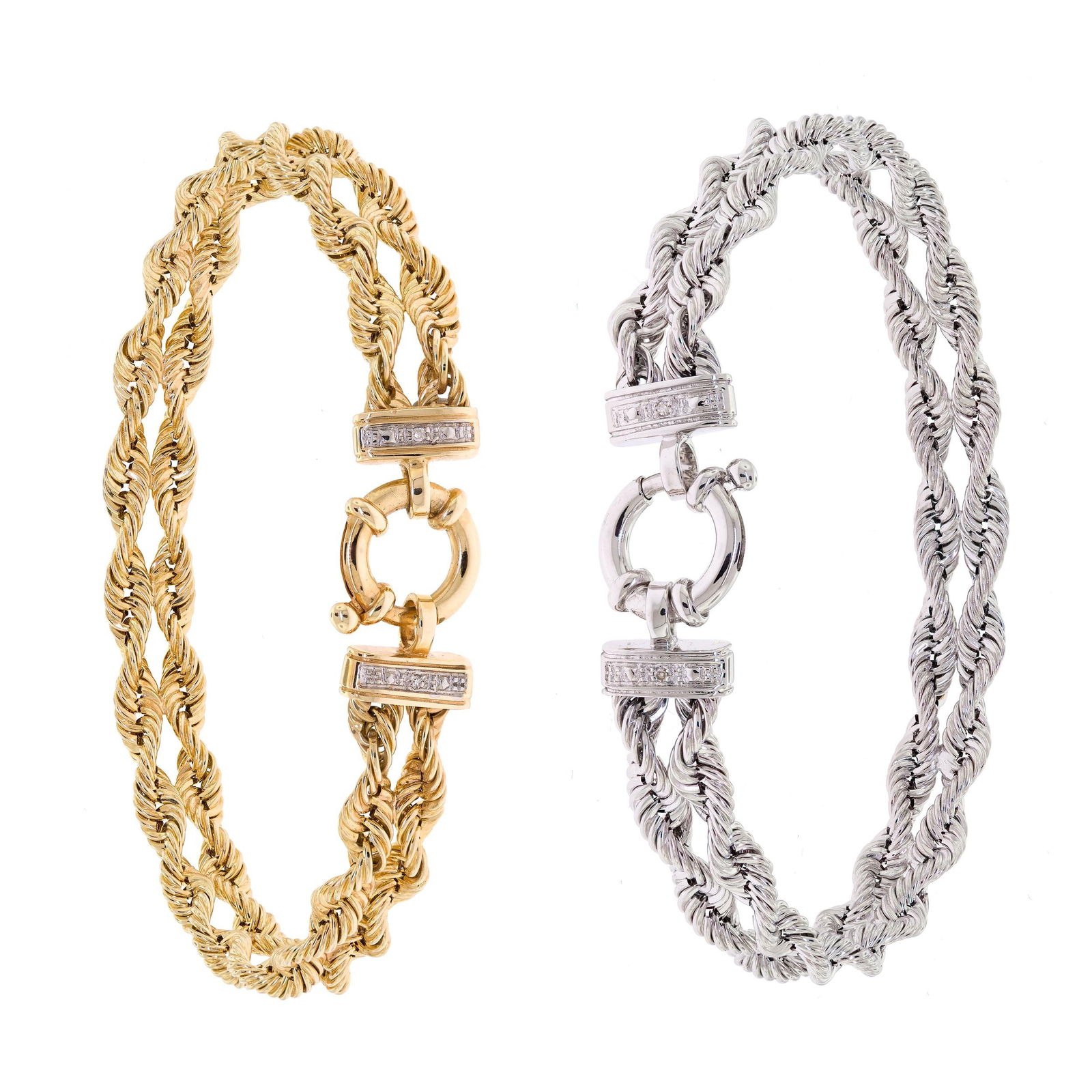 TWO MATCHING 14K YELLOW & WHITE GOLD BRACELETS. (1 of 13)