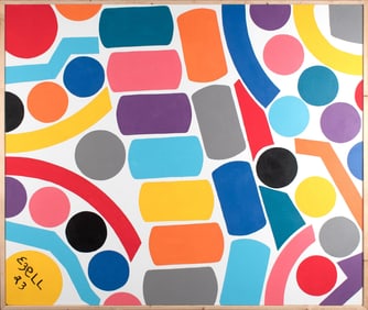 SAM EZELL OIL, COLORFUL GEOMETRIC COMPOSITION.