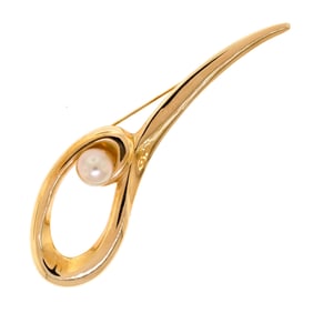 18K GOLD FREEFORM BROOCH W/ GOLDEN SOUTH SEA PEARL.