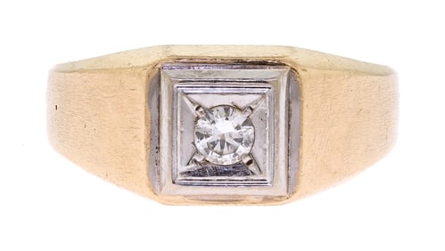 VINTAGE GENTS 14K YELLOW GOLD DIAMOND RING.
