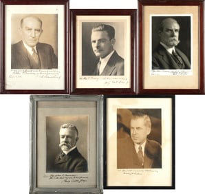 FIVE SIGNED PHOTOGRAPHS BY POLITICIANS AND OTHERS.