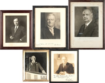 FIVE SIGNED PHOTOGRAPHS BY POLITICIANS AND OTHERS.