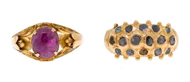 18K GOLD RUBY RING & 18K GOLD ROUGH CUT DIAM. RING.
